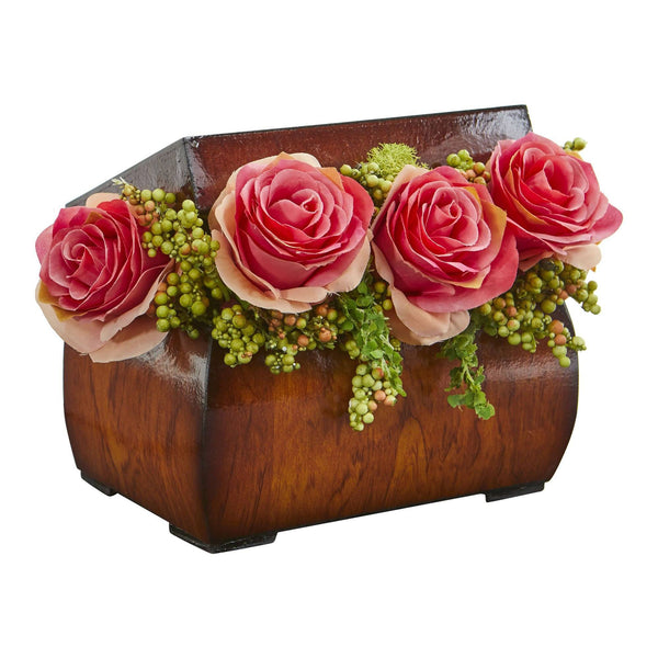 Roses Artificial Arrangement in Decorative Chest