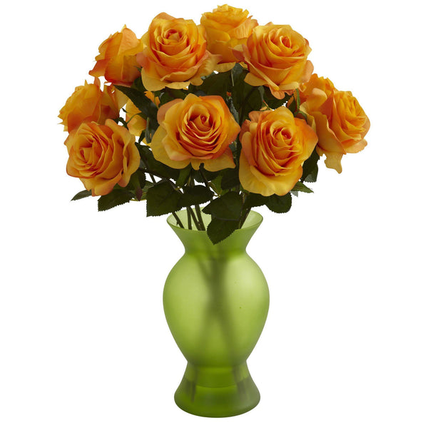 Roses w/Colored Glass Vase