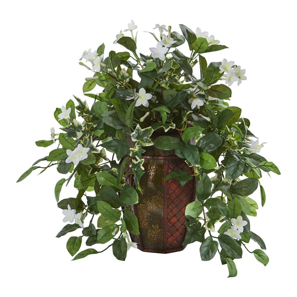 Stephanotis and Ivy Artificial Plant in Decorative Planter