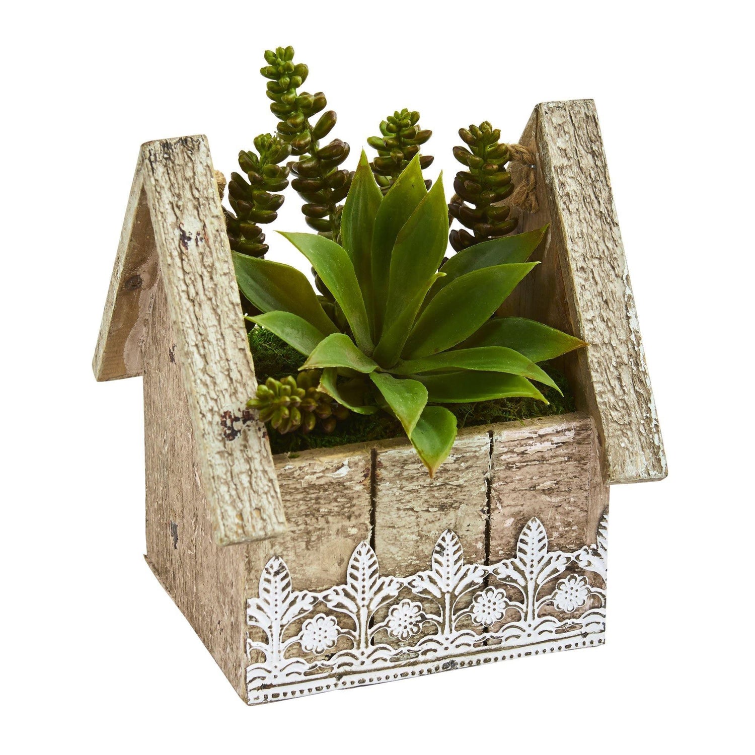Succulent Garden Artificial Plant in Birdhouse Hanging Planter