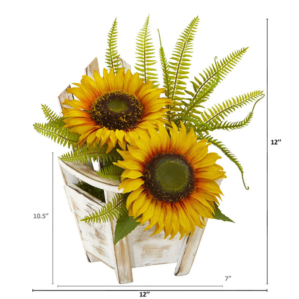 Sunflower and Fern Artificial Arrangement in Chair Planter