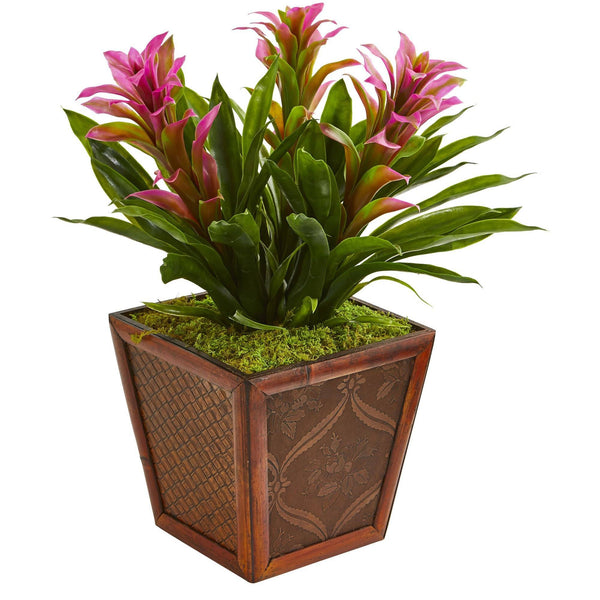 Triple Bromeliad Artificial Plant in Decorative Planter