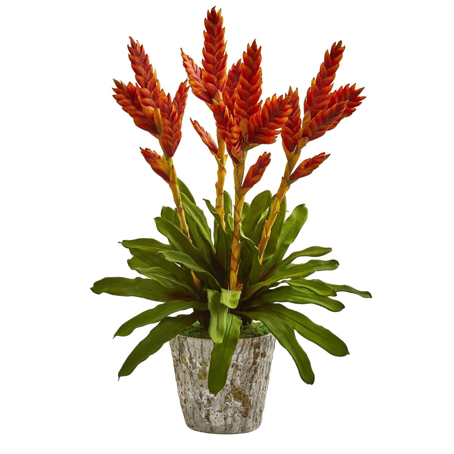 Tropical Bromeliad Artificial Arrangement in Weathered Planter