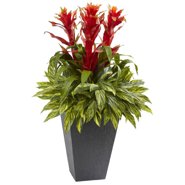 Tropical Bromeliad with Slate Planter