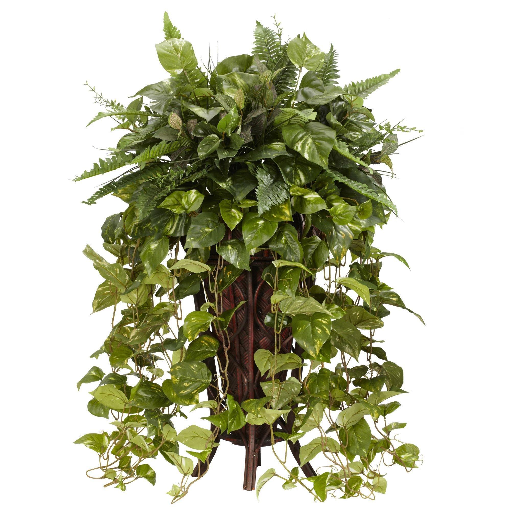 vining hanging plants Vining Mixed Greens w/Decorative Stand Silk Plant