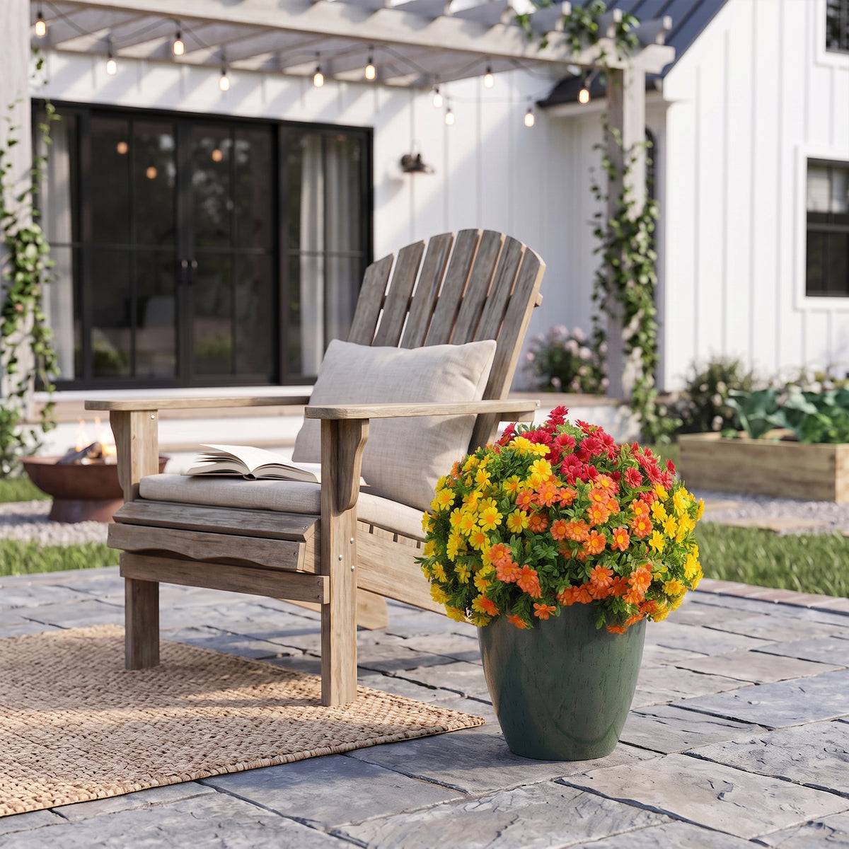 18” UV Resistant Autumn Artificial Fall Mixed Daisy Plant in Decorative Planter (Indoor/Outdoor)
