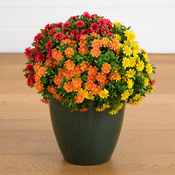 18” UV Resistant Autumn Artificial Fall Mixed Daisy Plant in Decorative Planter (Indoor/Outdoor)