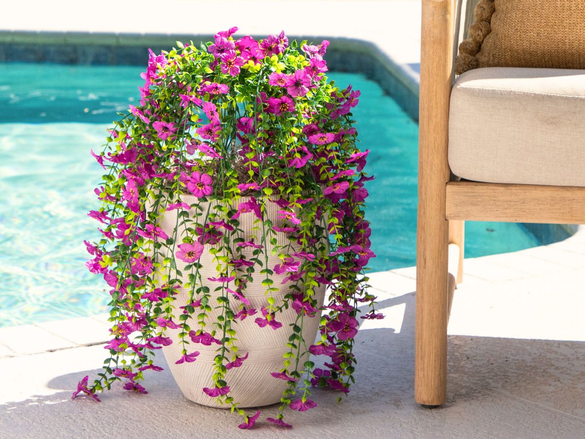 5' Hibiscus Tree in Decorated Wooden Planter | Nearly Natural