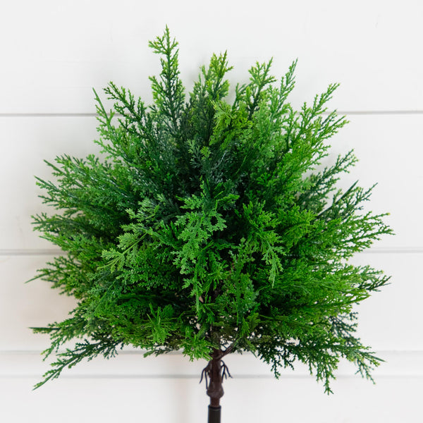 15” UV Resistant Artificial Cedar Bush with Integrated Ground Stake (Indoor/Outdoor) - Set of 2