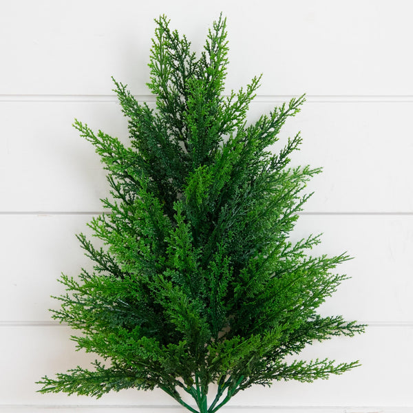 22” UV Resistant Artificial Cedar Bush with Integrated Ground Stake (Indoor/Outdoor) - Set of 2