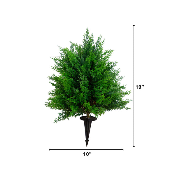 19” UV Resistant Artificial Cedar Bush with Integrated Ground Stake (Indoor/Outdoor) - Set of 2