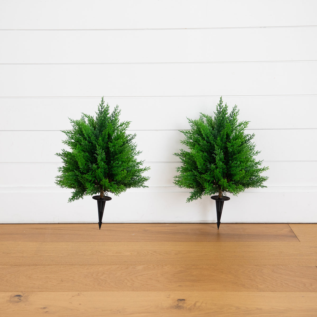 19” UV Resistant Artificial Cedar Bush with Integrated Ground Stake (Indoor/Outdoor) - Set of 2