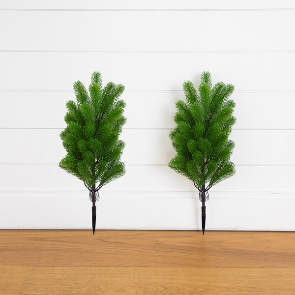 19” UV Resistant Artificial Christmas Pine with Stake (Indoor/Outdoor) - Set of 2