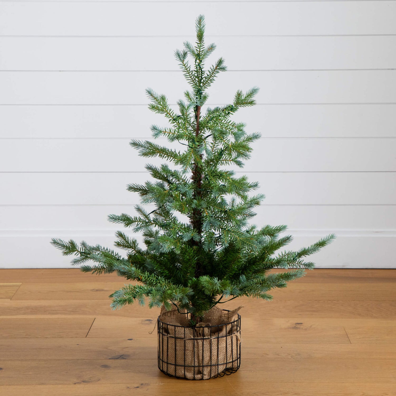 3' Pre-Lit Artificial Christmas Tree in Jute Wire Planter with 30 Warm White LED Lights