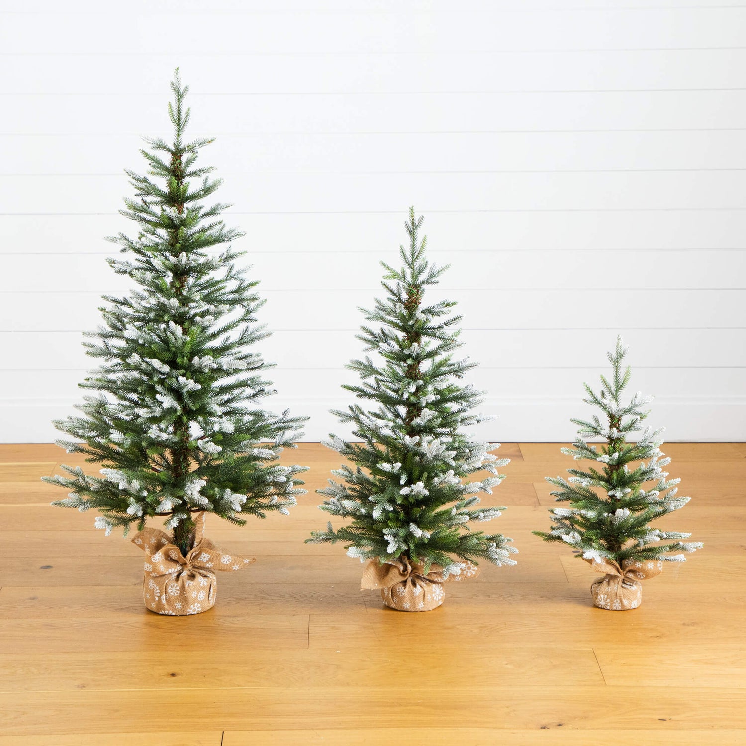 2' 3' 4' Artificial Snowed Balsam Fir Christmas Tree in Burlap Wrapped Base - Set of 3