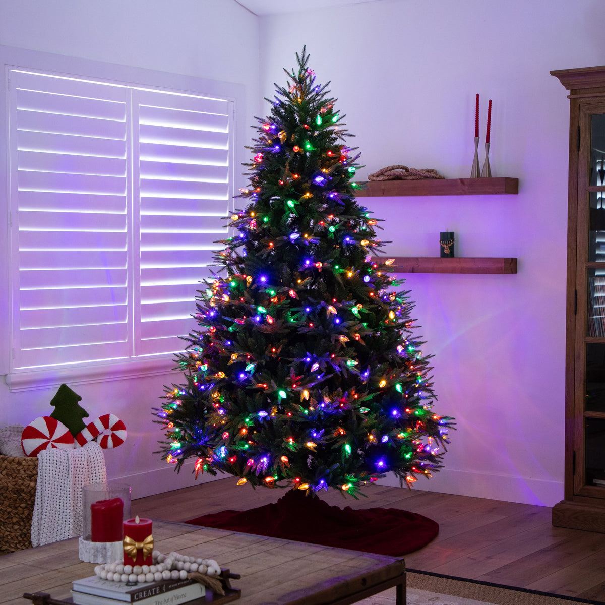 8'  Pre-Lit Artificial Luxembourg Pine Christmas Tree with 500 Multicolored Traditional Bulb LED Lights