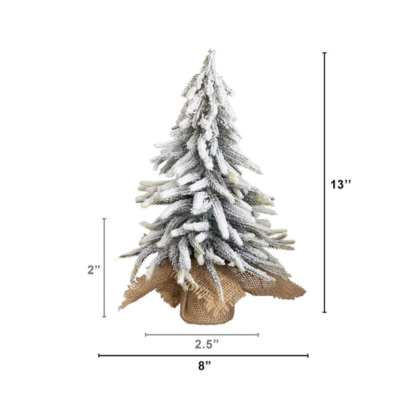 10" and 13” Artificial Mini Flocked Christmas Tree with Burlap Base - Set of 2