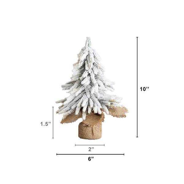 10" and 13” Artificial Mini Flocked Christmas Tree with Burlap Base - Set of 2