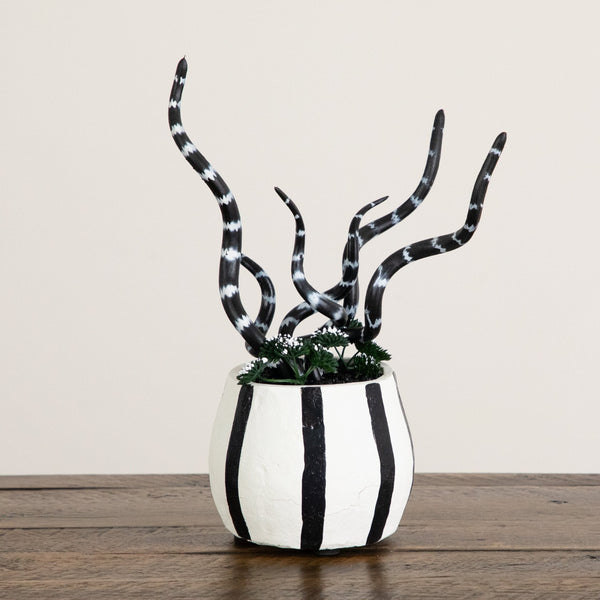 10” Artificial Halloween Midnight Stripe Snake Plant in Decorative Planter