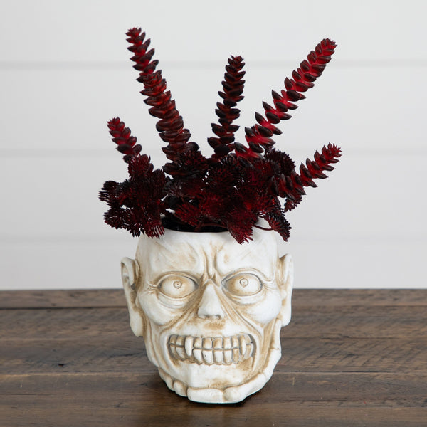 10” Artificial Halloween Succulent Plant in Zombie Halloween Planter