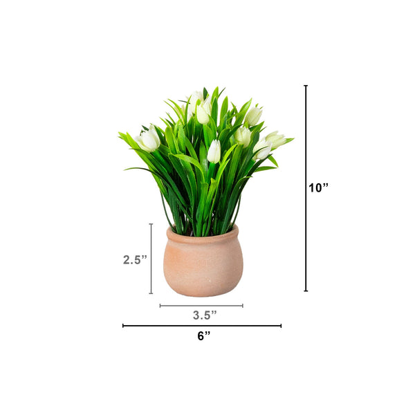10” Artificial Tulip Plant in Ceramic Planter -Set of 3