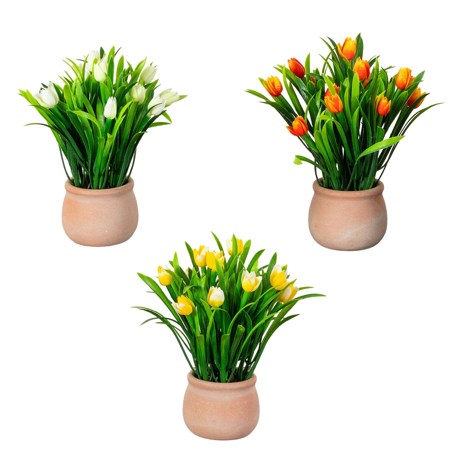 10” Artificial Tulip Plant in Ceramic Planter -Set of 3