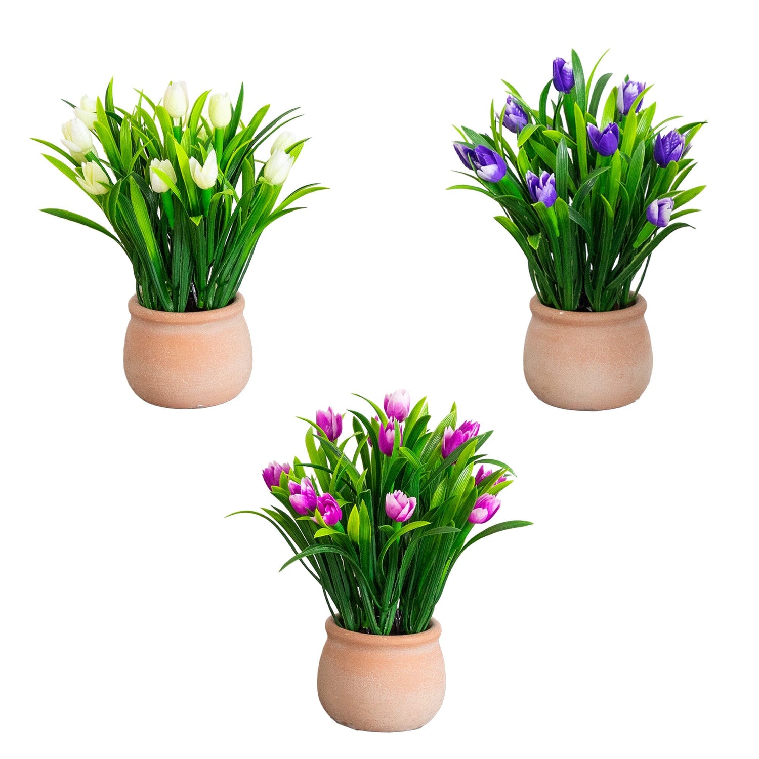 10” Artificial Tulip Plant in Ceramic Planter -Set of 3