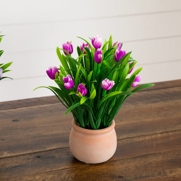 10” Artificial Tulip Plant in Ceramic Planter -Set of 3