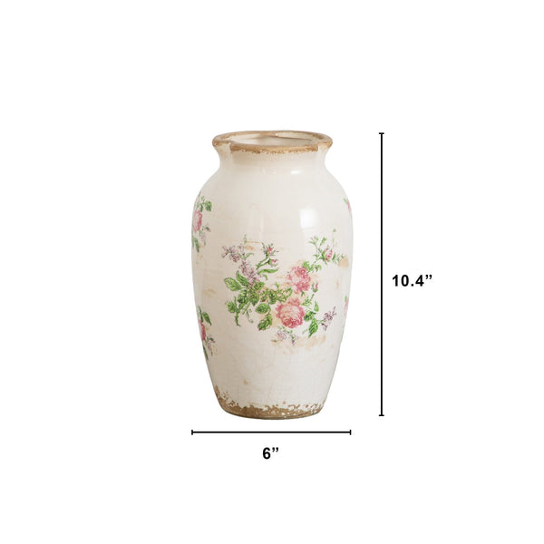 10” Floral Print Tuscan Ceramic Scroll Urn