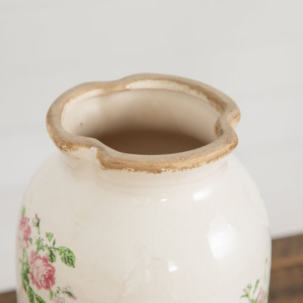 10” Floral Print Tuscan Ceramic Scroll Urn