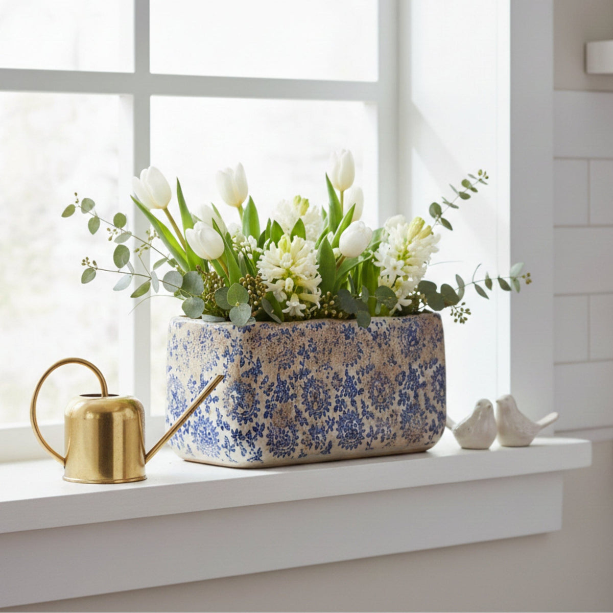 rectangular ceramic indoor planter Nearly Natural 10-in Tuscan Ceramic Rectangle Planter