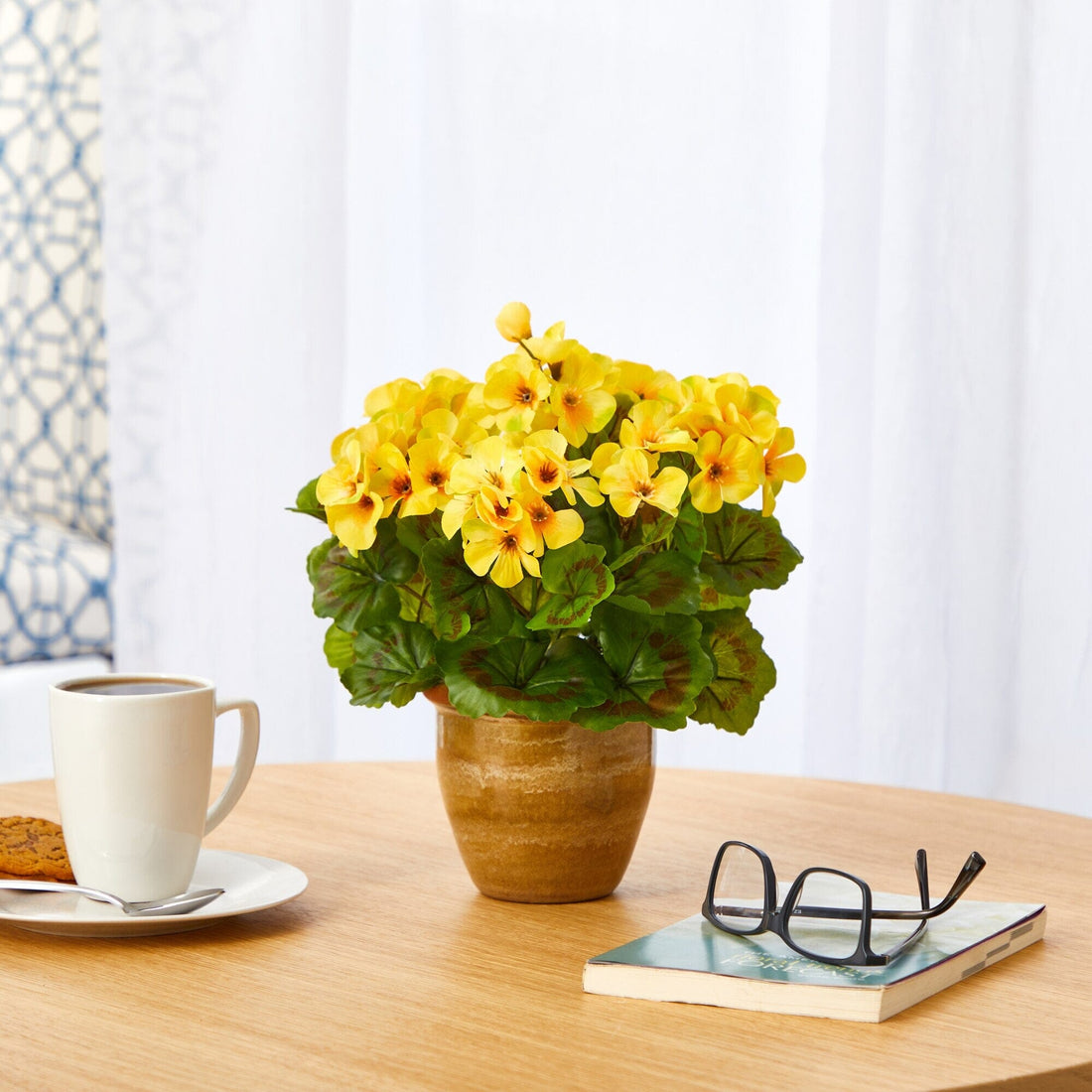 yellow plant pots indoor Nearly Natural 11in. Geranium Artificial Plant in Ceramic Planter UV Resistant (Indoor/Outdoor) Red
