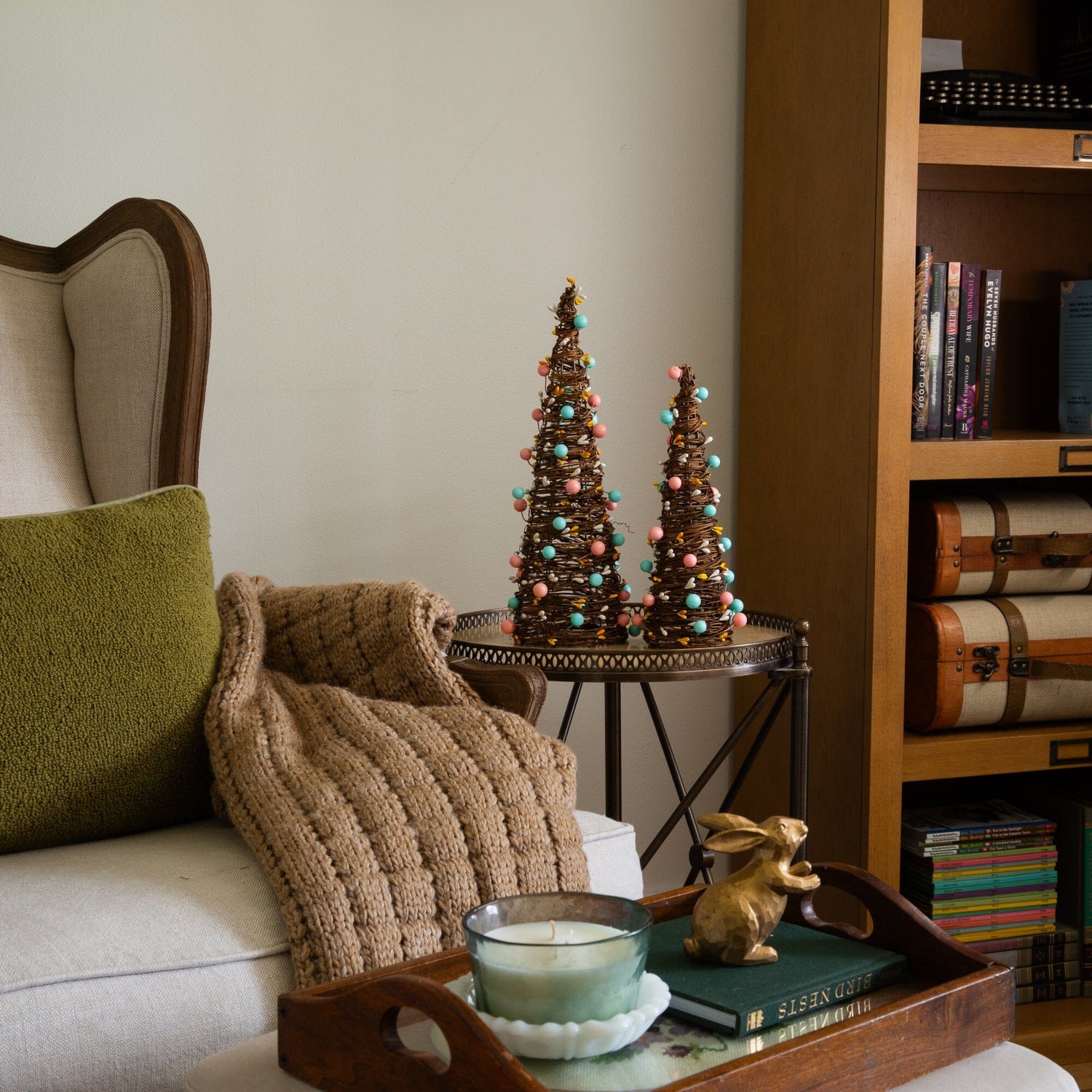 12" and 16" Artificial Easter Rattan Cone Trees with Pastel Eggs - Set of 2