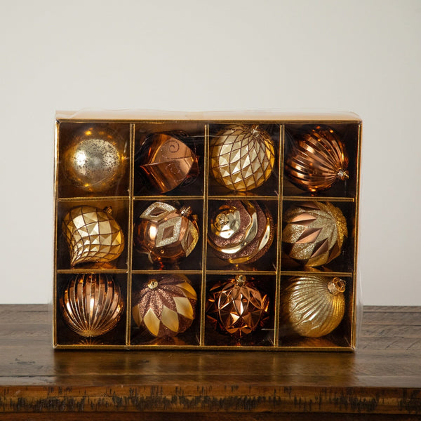 12-pc Gold and Bronze Ball Shatterproof Christmas Ornaments
