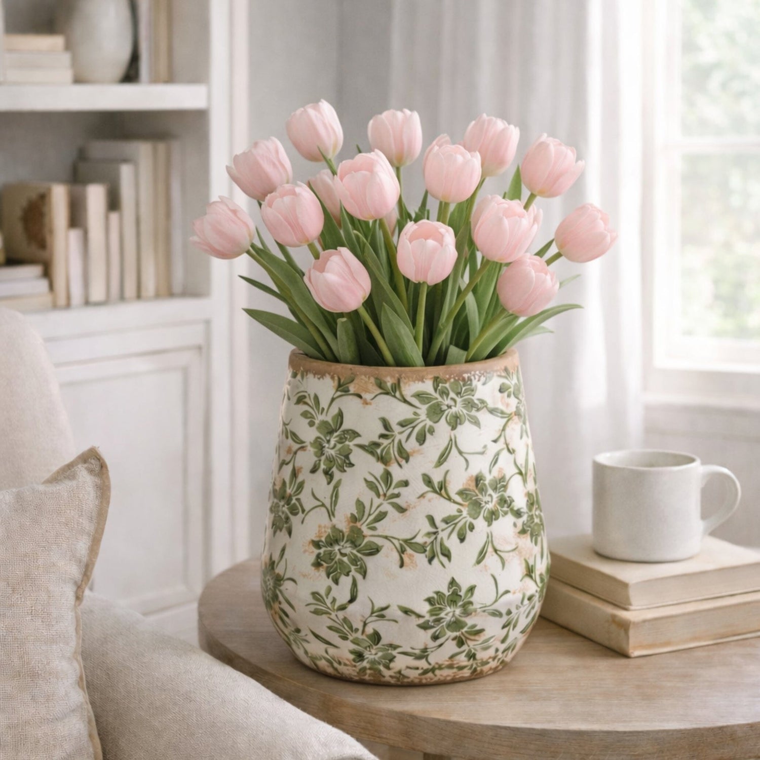 12” Tuscan Ceramic Green Scroll Planter