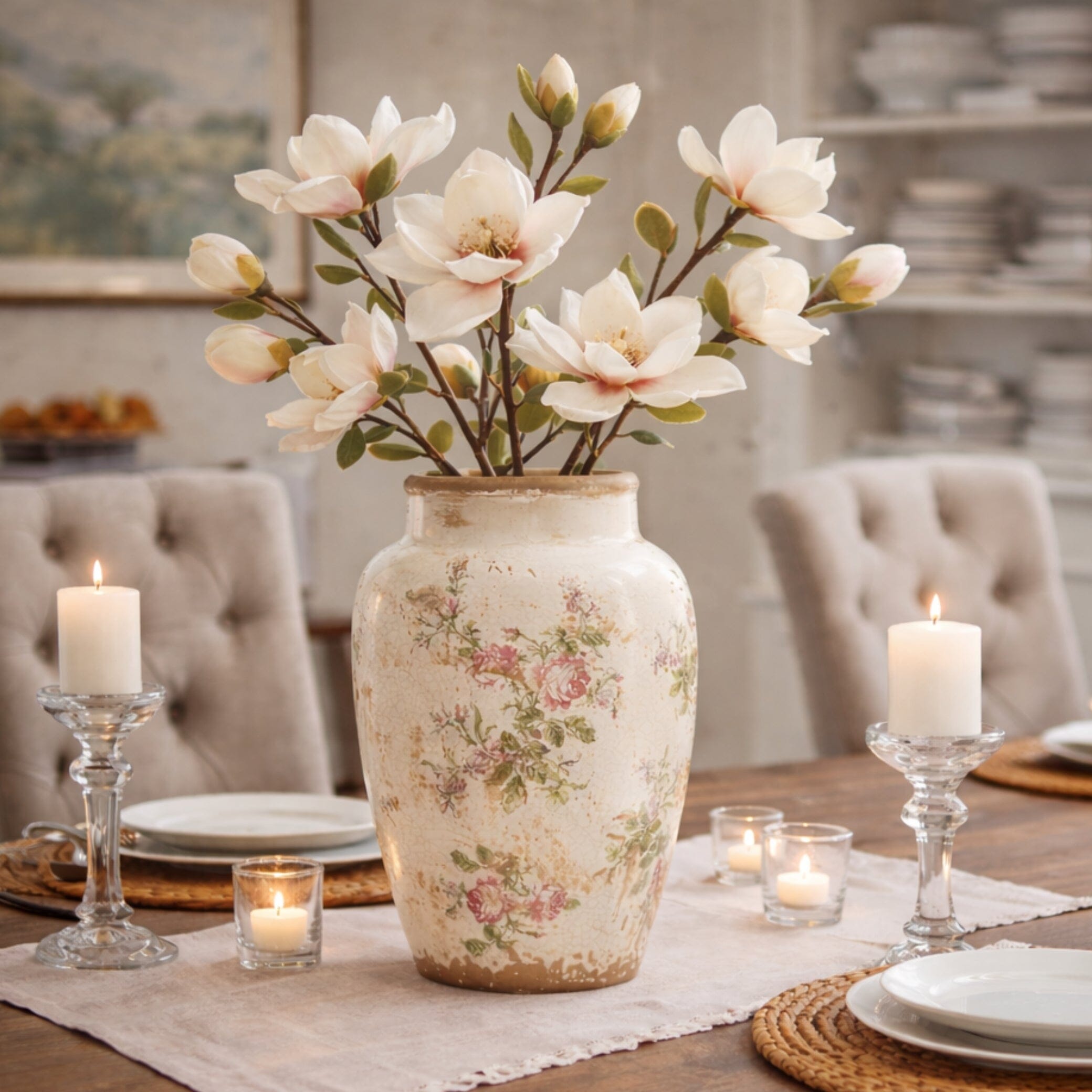 12.5” Tuscan Ceramic Floral Print Vase | Nearly Natural