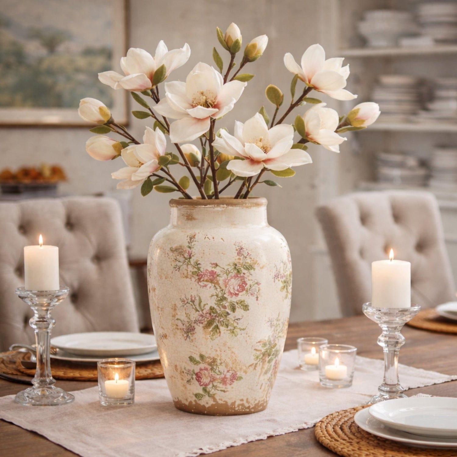 12.5” Tuscan Ceramic Floral Print Vase