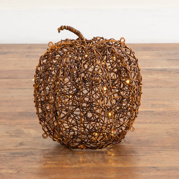 12in. Pre-Lit Autumn Rattan Fall Pumpkin with 40 Warm White LED Lights