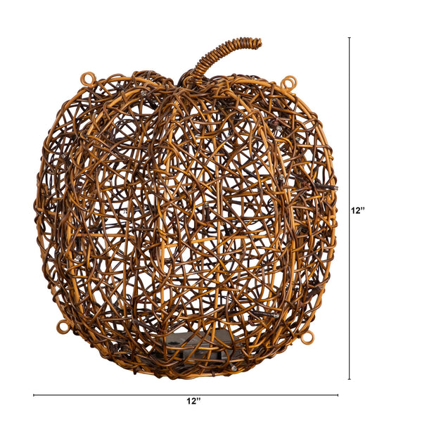 12in. Pre-Lit Autumn Rattan Fall Pumpkin with 40 Warm White LED Lights