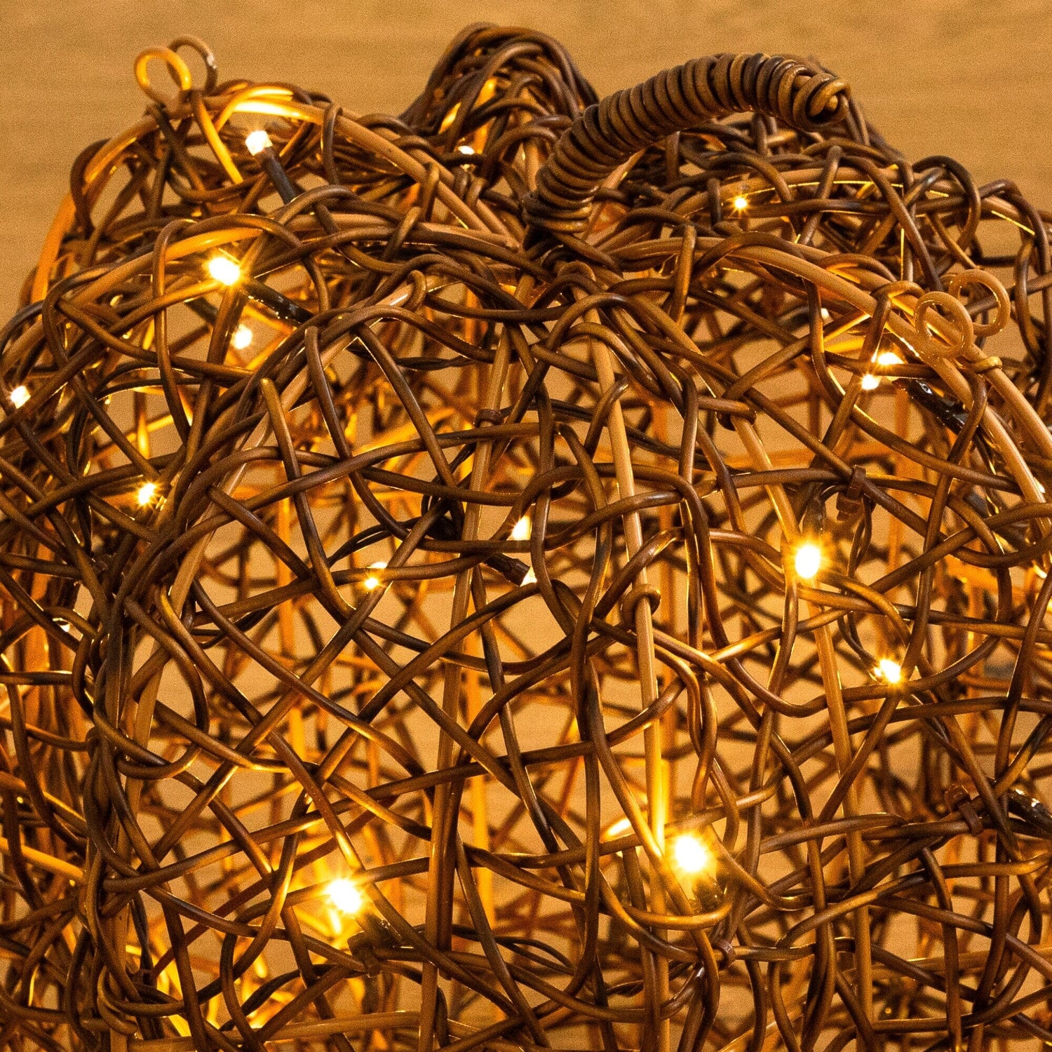 12in. Pre-Lit Autumn Rattan Fall Pumpkin with 40 Warm White LED Lights