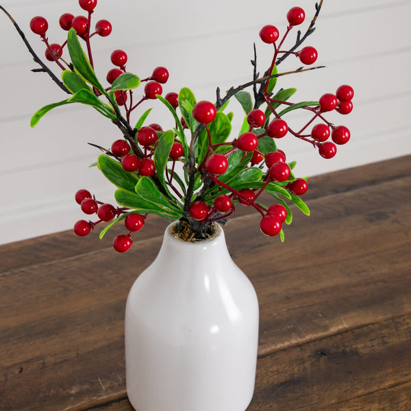 13” Artificial Red Holly Berries Arrangement in Ceramic Vase