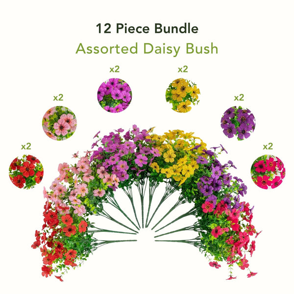 13” UV Resistant Artificial Daisy Bush (Indoor/Outdoor) - Set of 12