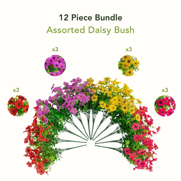 13” UV Resistant Artificial Daisy Bush (Indoor/Outdoor) - Set of 12
