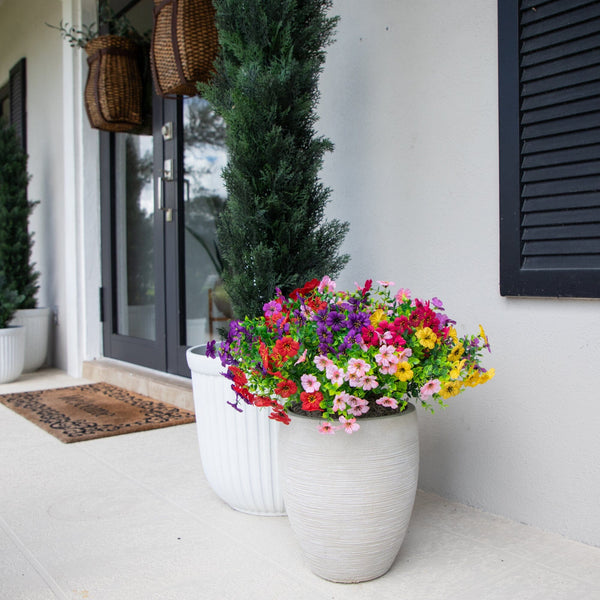 13” UV Resistant Artificial Daisy Bush (Indoor/Outdoor) - Set of 12