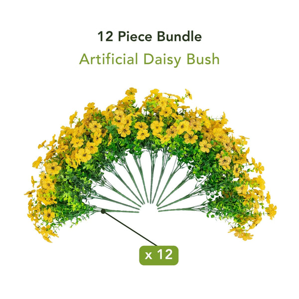 13” UV Resistant Artificial Daisy Bush (Indoor/Outdoor) - Set of 12