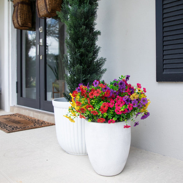 13” UV Resistant Artificial Daisy Bush (Indoor/Outdoor) - Set of 12