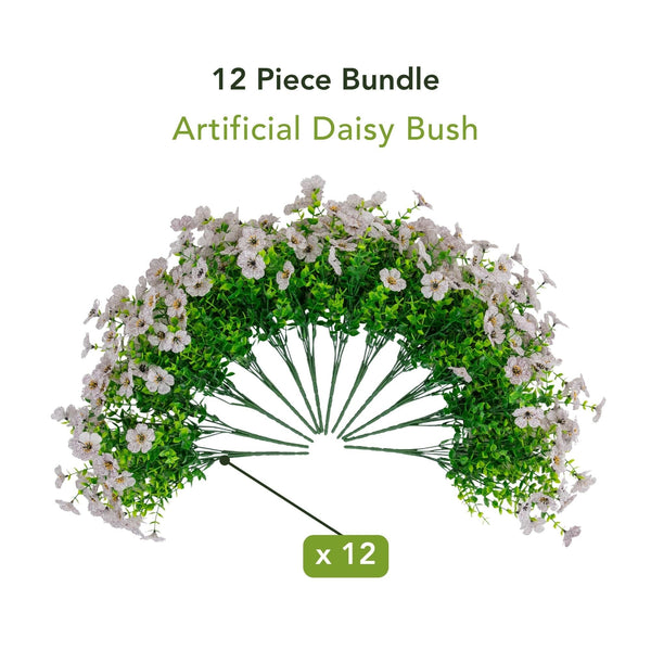13” UV Resistant Artificial Daisy Bush (Indoor/Outdoor) - Set of 12