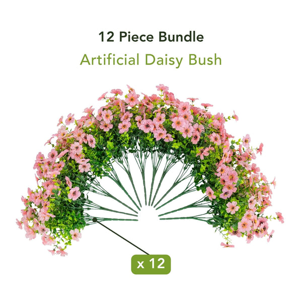 13” UV Resistant Artificial Daisy Bush (Indoor/Outdoor) - Set of 12
