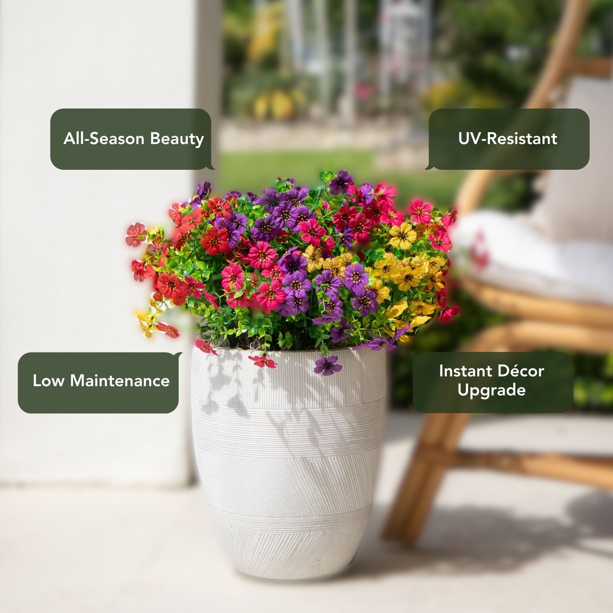 13” UV Resistant Artificial Daisy Bush (Indoor/Outdoor) - Set of