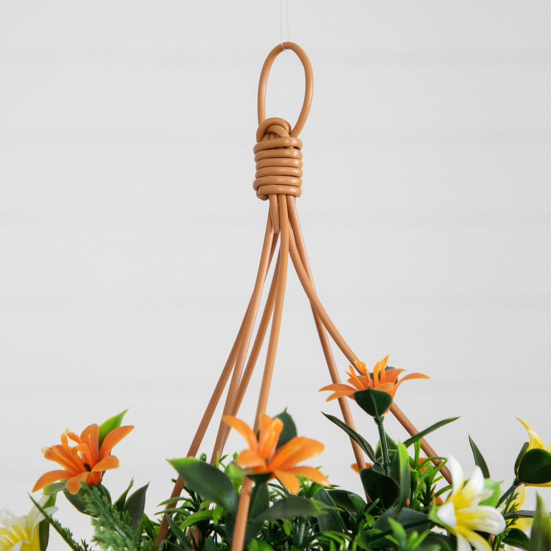 hanging lily plant 13” UV Resistant Artificial Lily and Mixed Greens in Woven Hanging Bas – Nearly Natural